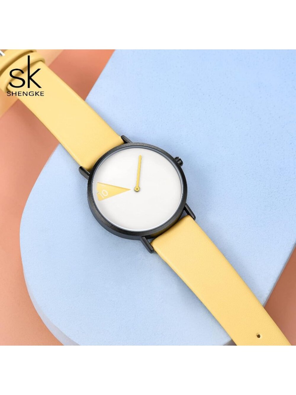 Women's Yellow White Creative Ultra-Thin Strap Fashion Quartz Minimalist Watch - Picture 6 of 7